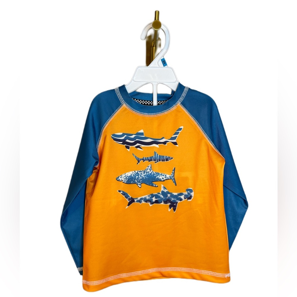 Sovereign Code® Size 24M 2-Piece Sharks Rash Guard and Swim Trunk in Orange